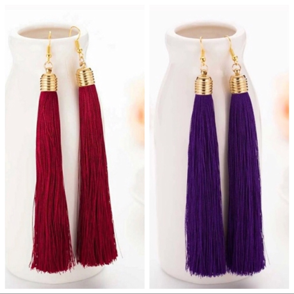 5 for $25/Burgundy OR Purple Tassel Gold Earrings